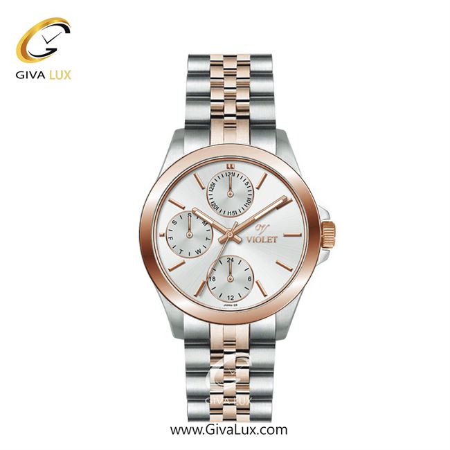 ساعت مچی اورجینال زنانه ویولت VIOLET سه موتوره فول تایم نقره ای-رزگلد | رزگلد-نقره ای| نقره ای| کد رفرنس 0566/2